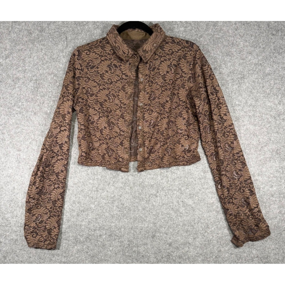 Weissman Lace Cropped Jacket Womens MA Brown Floral Snap Front SL12769